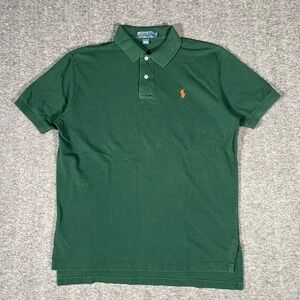 Polo Ralph Lauren Mens Large Green Short Sleeve Pique Polo Shirt Orange Pony